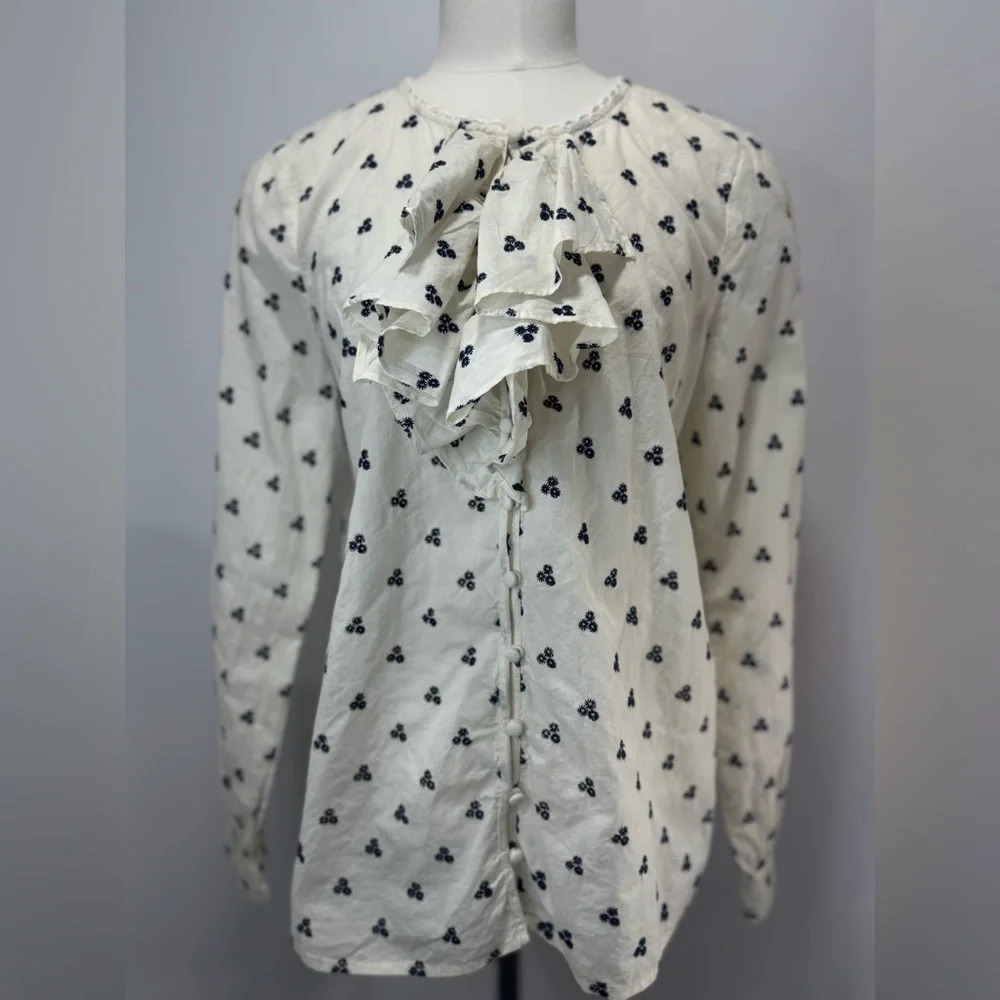 Boden White Floral Pattern Embroidered Long Sleeve Blouse sz 8